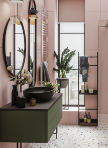 Une salle de bain Bubblegum et olive. Source behance.net