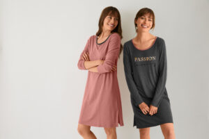 BlanchePorte Chemise de nuit manches longues unie et imprimée - lot de 2 1214