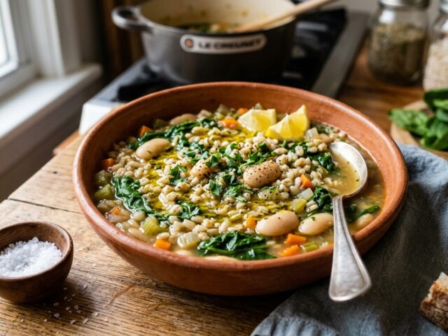 Recette : Orge, épinard, haricot blanc