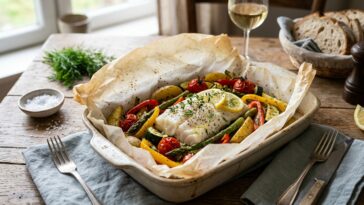 Papillote de poisson aux légumes rôtis