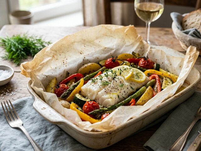 Papillote de poisson aux légumes rôtis