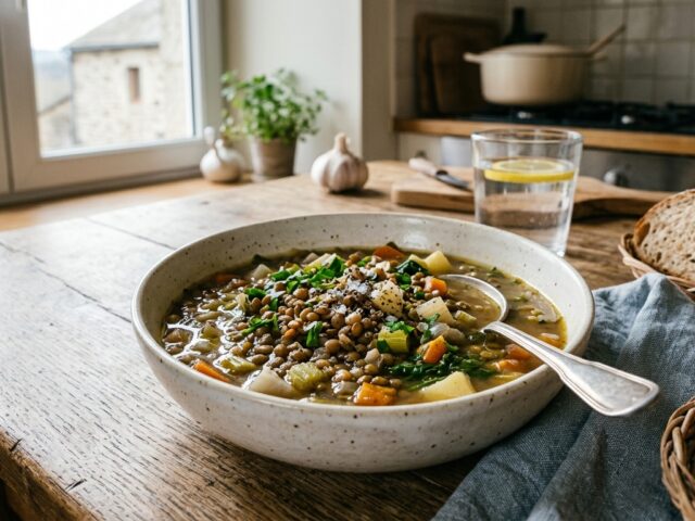 Soupe de légumes et lentilles