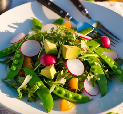 Salade de pois gourmands, radis et avocat​