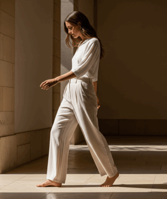 Le pantalon palazzo en lin froissé