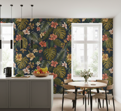 papier peint floral dans cuisine