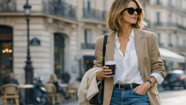 Femme élégante en blazer et jean style femme 2026 allure parisienne