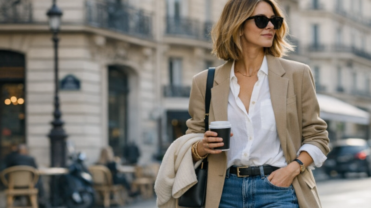 Femme élégante en blazer et jean style femme 2026 allure parisienne