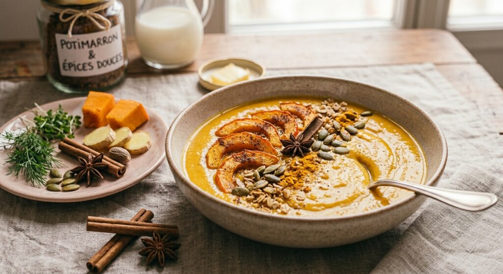 Smoothie bowl d'octobre Golden Energy, potimarron et épices douces. ​
